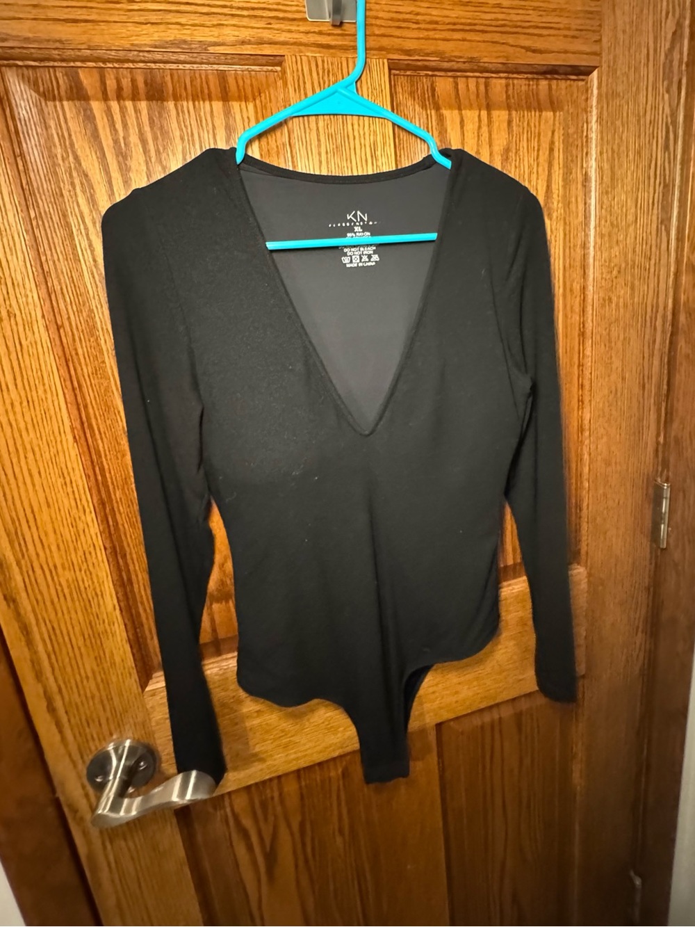 Black Long-Sleeve V-Neck Bodysuit built in Bra